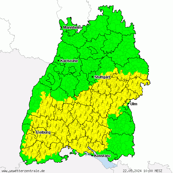 Aktuelle Unwetterwarnungen für Baden-Württemberg